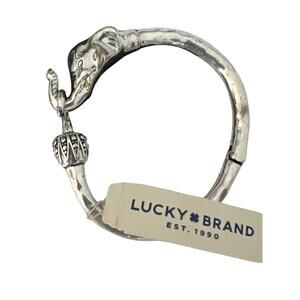 Lucky Brand Elephant Cuff Bracelet Silver Tone Hammered Texture Signed 7”